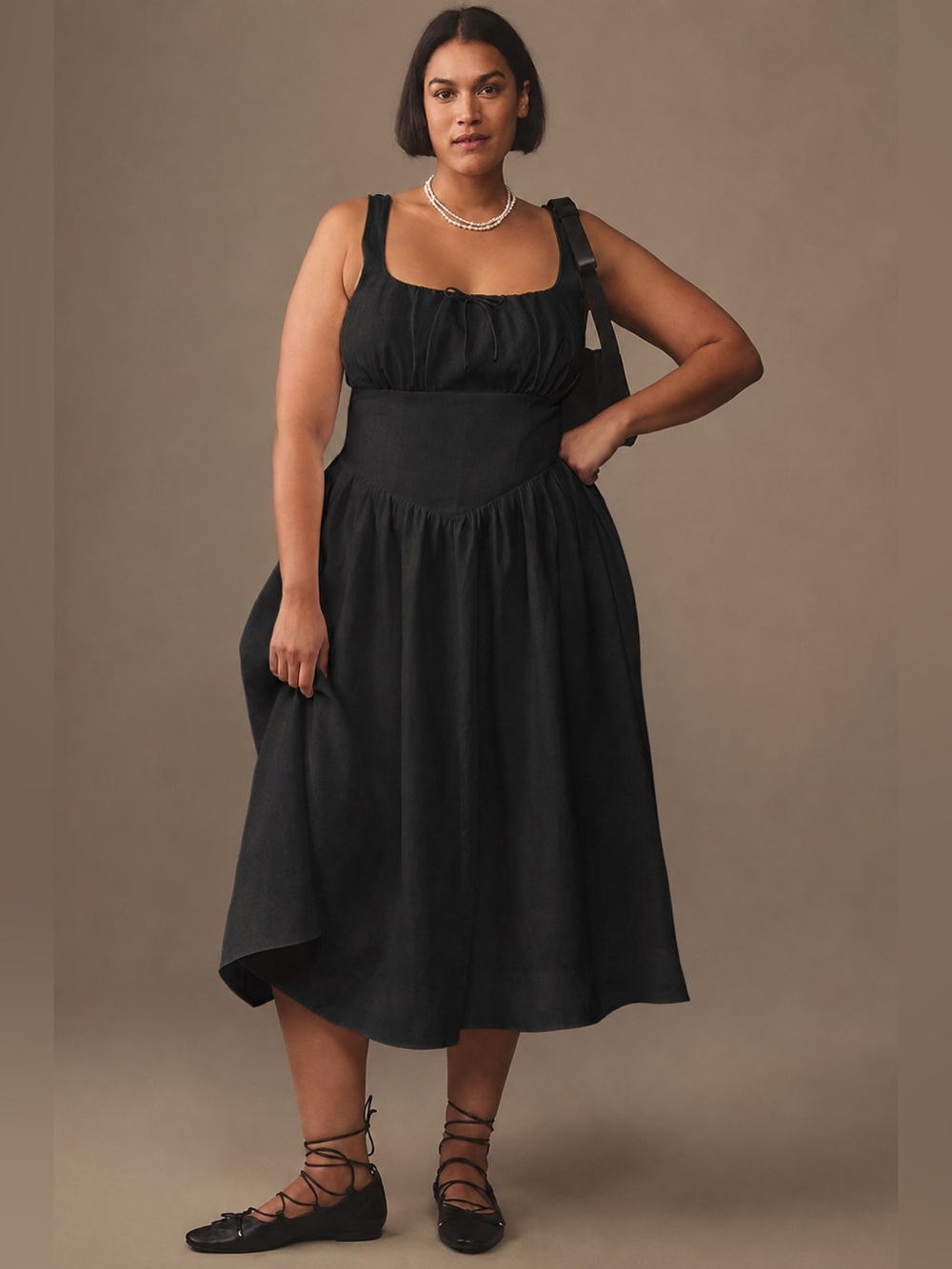 Reformation Balia Linen Midi Dress Black Corset NEW